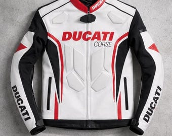Ducati Corse Motorcycle Racing Jacket Genuine Cowhide Leather MotoGP Cafe Racer Jacket Streetwear Rider Jacket Chirstmas Gift Him Her