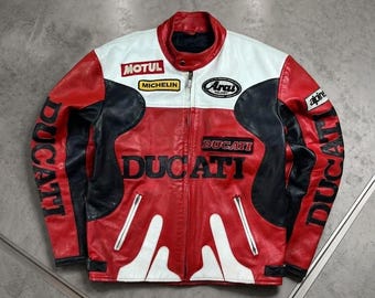 Ducati Racing Leather Jacket Men MotoGP Biker Motorcycle Cafe Racer Genuine Leather Coat Arai Michelin Aprilia Streetwear Retro Riding Gift