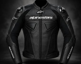 Alpinestars Men Racing Leather Jacket CE Armored Protective Riding Gear MotoGP Biker Genuine Cowhide Leather Street wear Father Rider Gift