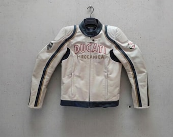 Ducati Style Leather Racing Jacket Men Cafe Racer Motorcycle Jacket Vintage Biker Jacket MotoGP Gear Genuine Cowhide Leather Streetwear Gift