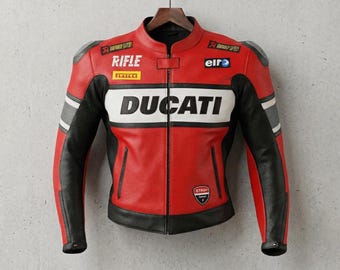 Ducati Racing Leather Motorcycle Jacket Genuine Cowhide Leather MotoGP Gear Rider Apparel Cafe Racer Biker Streetwear Style Gift For Him