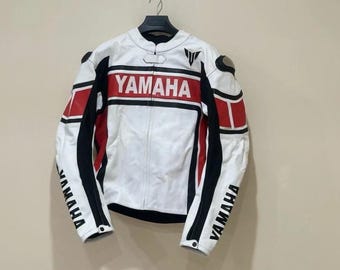 Yamaha Racing Leather Jacket Men Biker Riding Protective Moto Jacket Retro Motorsport Streetwear Cafe Racer Track Jacket Gift for Riders Him