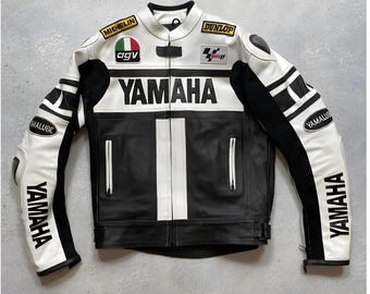 Yamaha Bike Racing Leather Jacket Men Protective Armored Gear Genuine Cowhide Leather Cafe Racer Streetwear Sport Bike Riding Gift For Him