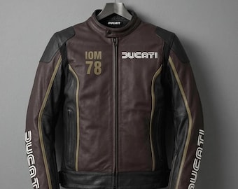 Ducati Motorcycle Leather Jacket Men Biker Riding Jacket Vintage Racing MotoGP Gear Genuine Cowhide Leather Streetwear Gift for Biker