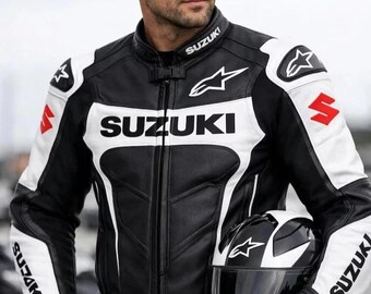 Suzuki Motorcycle Racing Leather Jacket for Men Biker Riding Protective Armor Street Bike  Racer Motorcycle Gear Performance Moto Jacket