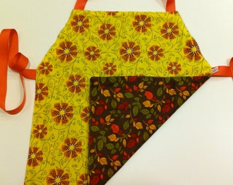 Child's Apron / Smock, reversible autumn colors flowers and leaves