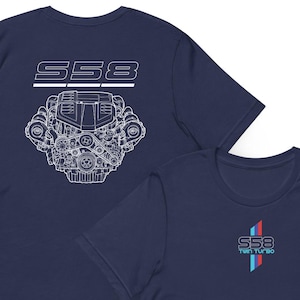 S58 Twin-Turbo Engine Blueprint Shirt, Inline-Six Bavarian Motor T-Shirt