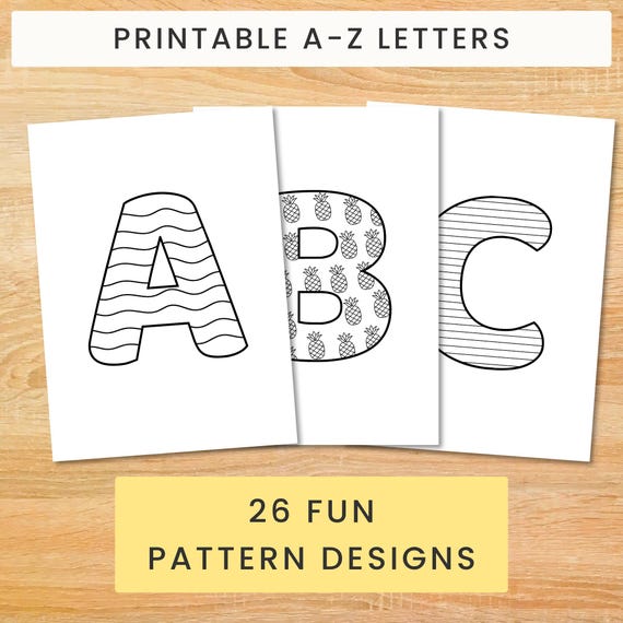 Pattern Bubble Letters, Large Uppercase Pattern Designed Letters, Alphabet Clipart for Classroom, Coloring Pages & Crafts PDF