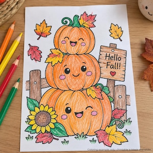 Herbstliche Malvorlagen für Kinder, Niedliches Herbst-Malbuch, Herbst-Malvorlagen, Kawaii-Herbst-Malvorlagen, Druckbare Herbstaktivitäten