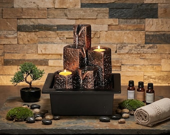 Sea Themed Indoor Tabletop Fountain with Candle Holders, Relaxing Waterfall Decor