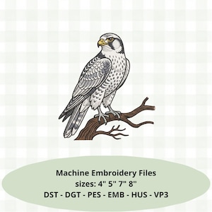 Falcon Embroidery Design, Peregrine Hawk Wildlife Pattern (Digital Download)