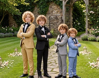 Boys Wedding Suit Set, Toddler Tuxedo, Ring Bearer Suit, Formal Outfit for Boys, Velvet Collar Suit, Kids Party Suit, Gift for Kids