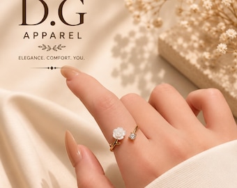 2024 Luxury Rose Ring for Women | Gold Plated Stainless Steel Adjustable Floral Ring, Elegant Aesthetic Fashion Jewelry Gift for Her