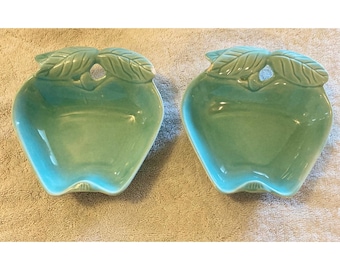 Vintage Hoenig of California 734 Aqua Türkis Apfel Keramikschalen Set mit 2 MCM