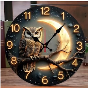 Moonlight Night Wooden Round Silent Wall Clock – Modern Hanging Clock for Living Room, Bedroom, Office & Home Decor  , Gift For Her