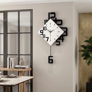 Modern Pendulum Wall Clock, Silent Non-Ticking Battery Operated Clock, Minimalist Home Decor for Living Room Bedroom Kitchen Office