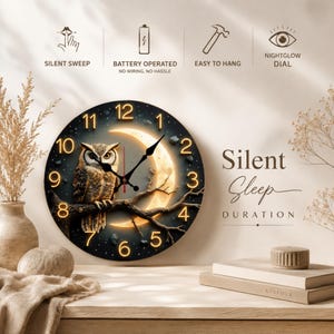 Reloj de pared redondo silencioso de madera con luz de luna – Reloj colgante moderno para sala de estar, dormitorio, oficina y decoración del hogar, regalo para ella.