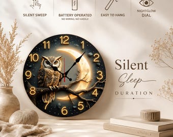 Relógio de parede redondo silencioso de madeira Moonlight Night – Relógio de parede moderno para sala de estar, quarto, escritório e decoração de casa, presente para ela.