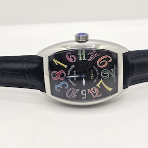 Vintage Franck Muller Crazy Hours Automatic Black Dial Black Leather Strap Silver Case Men's Wrist Watch Free Shipping