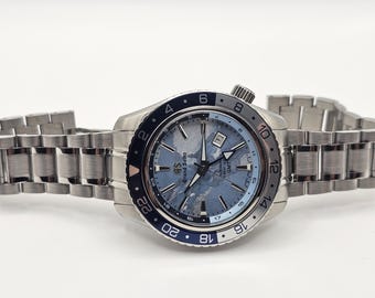 Vintage Grand Seiko GMT Automatic Blue Dial Date Indictor Rotating Bezel Men's Wrist Watch Free Shipping