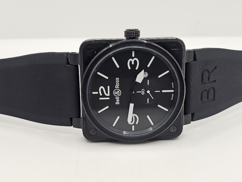 Reloj de pulsera vintage Bell&Ross BR para hombre, movimiento de cuarzo, esfera negra, indicador de fecha, bisel giratorio. Envío gratis. imagen 1