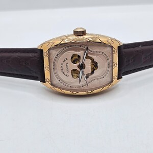 Vintage Franck Muller Automatic Skull Dial Date Brown Leather Strap Men's Wrist Watch