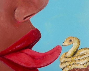 La Crème du Serpent | Peinture acrylique originale sur toile, art contemporain, 50 x 50 cm