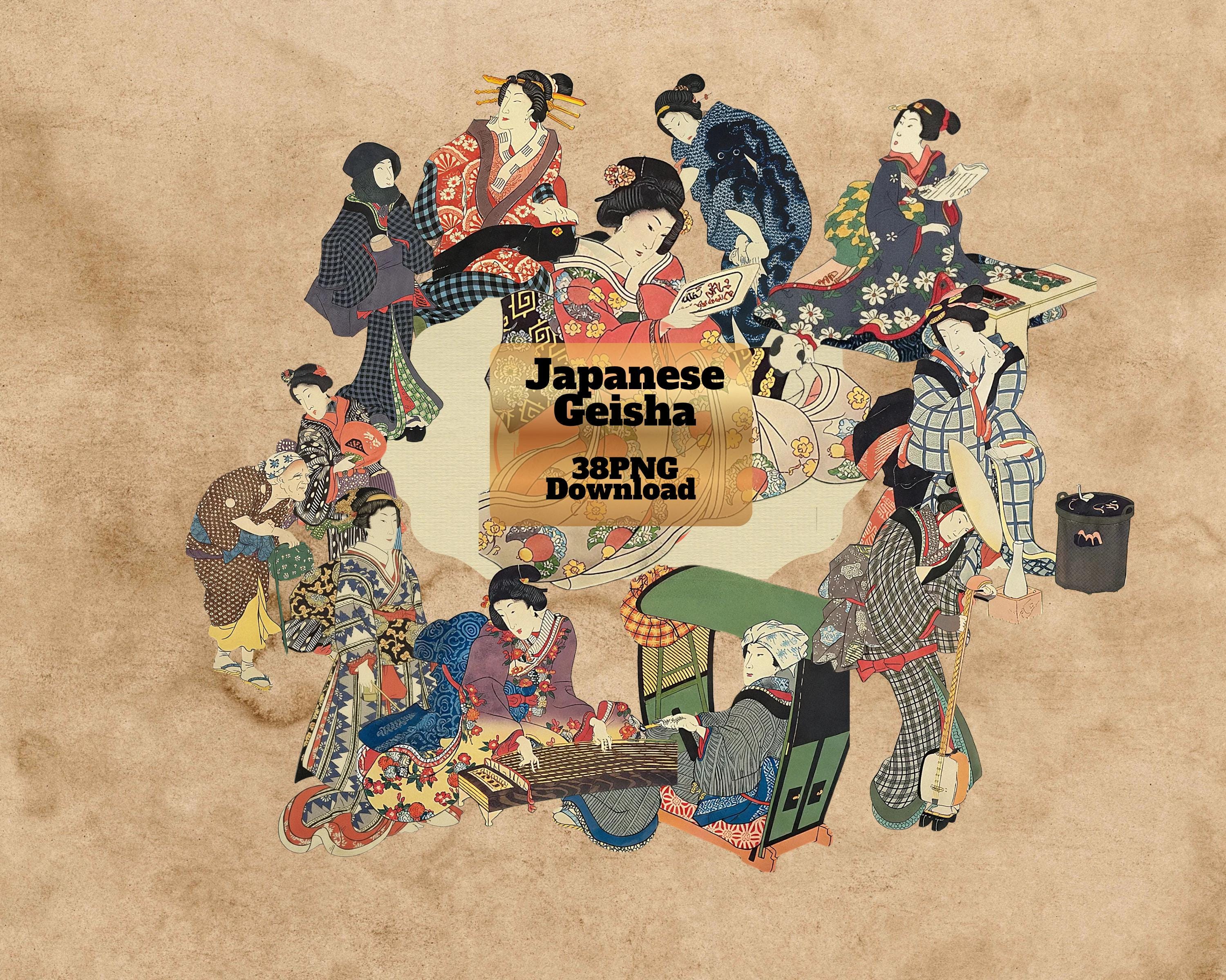 Vintage Japanese Geisha Clipart Bundle | 38 Transparent Pngs (digital ...