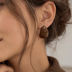 Bruna akrylörhängen, geometriska halvcirkelsmycken, glansigt hartsuttalande accessoar, minimalistiska stilar, present till henne, vardagskläder