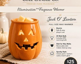 Halloween Jack O' Lantern Wax Warmer | Full Size Electric Wax Melt Warmer | Pumpkin Candle Warmer | Fall Home Decor | Ceramic Warmer