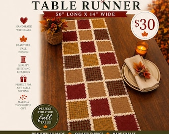 Handmade Patchwork Rag Quilt Table Runner | Rustic Fall Autumn Decor
