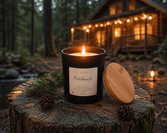 Patchouli Wood Wick Candle – Coconut Apricot Wax, Earthy Spa Scent, Cozy Cabin Decor
