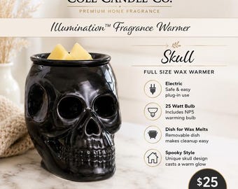 Black Skull Wax Warmer | Full Size Electric Wax Melt Warmer | Halloween Skull Decor | Gothic Home Decor | Ceramic Fragrance Warmer