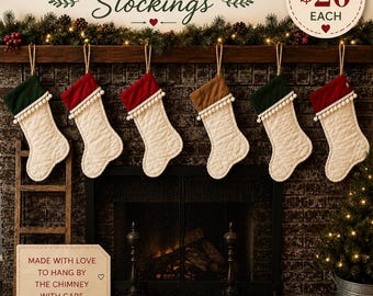 Handgemaakte kerstsok | Rustieke kerstsok | Gequilte kerstdecoratie | Gepersonaliseerde kerstsok voor het hele gezin | Kerstcadeau