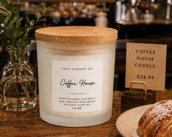 Coffee House Candle | Coconut Apricot Wax Wood Wick | Cozy Café Aroma| Wood Wicked
