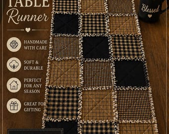 Handmade Rag Quilt Table Runner | Farmhouse Table Runner | Primitive Country Table Decor | Rustic Patchwork Runner | Everyday Kitchen| 50x20