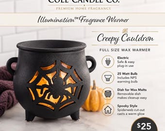 Halloween Spider Web Cauldron Wax Warmer | Full Size Electric Wax Melt Warmer | Gothic Halloween Decor | Ceramic Fragrance Warmer