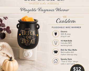 Halloween Cauldron Plug-In Wax Warmer | Trick or Treat Wax Melt Warmer | Spooky Fall Decor | Pluggable Fragrance Warmer