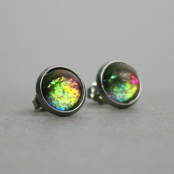 Magic Gathering - Last Pair 12mm - Color Shifting - Stainless Steel Stud Earrings - Rainbow Color Shift