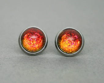 Misha - Color Shifting - Stainless Steel Stud Earrings - Red and Gold