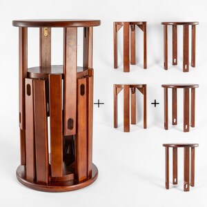 Stackable Solid Wood Nesting Stools Set of 4 Round Side Table Brown Decor