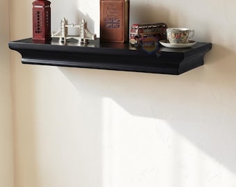 Floating Wall Shelf Wooden Display Bookshelf Kitchen Home Decor Black 60cm