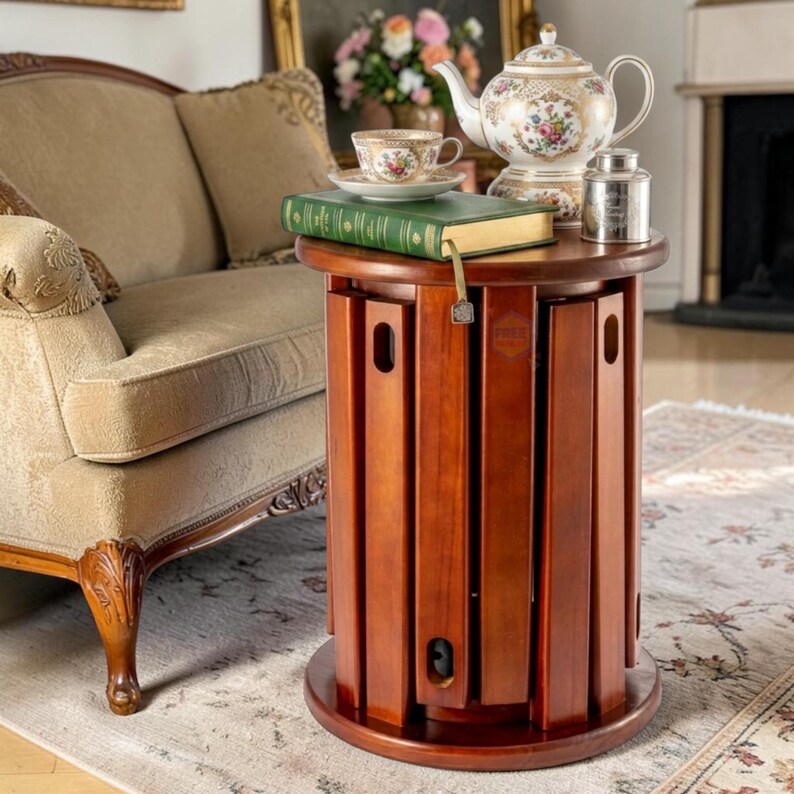 Stackable Solid Wood Nesting Stools Set of 4 Round Side Table Brown Decor