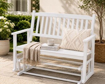 2 Person Wooden Glider Bench Outdoor Patio Porch Rocking Garden Seat White