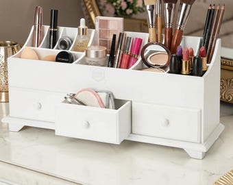Wooden Makeup Organizer with Drawers, Vanity Storage for Cosmetics