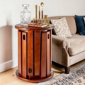 Stackable Solid Wood Nesting Stools Set of 4 Round Side Table Brown Decor