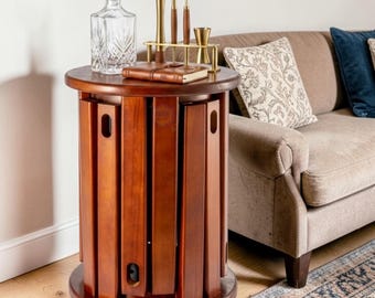 Stackable Solid Wood Nesting Stools Set of 4 Round Side Table Brown Decor