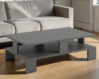 Modern Coffee Table with Storage Shelf, Wooden Living Room Side Table