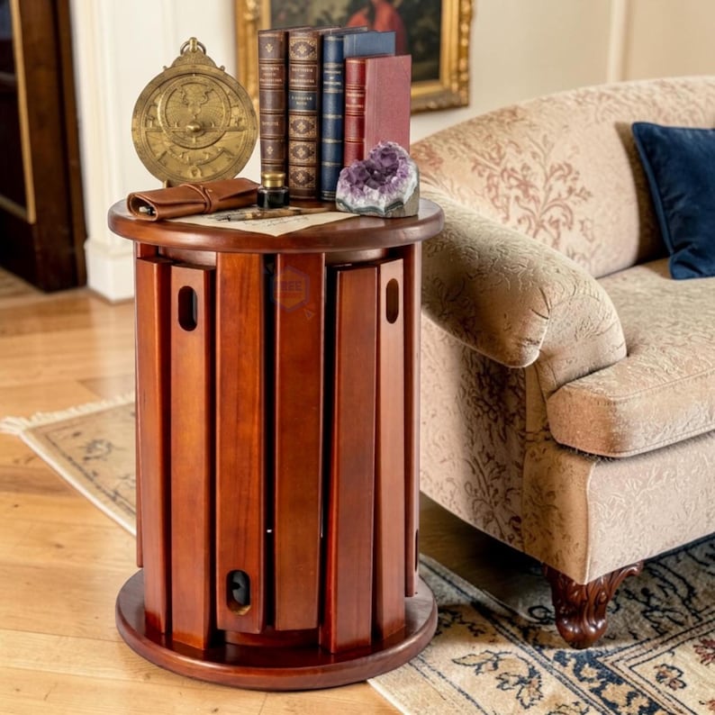 Stackable Solid Wood Nesting Stools Set of 4 Round Side Table Brown Decor