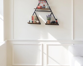 Set of 3 Triangle Floating Shelves MDF Wall Shelf with Metal Frame Decor